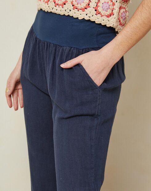 Anahita Provence marineblaue Hose aus 100% Leinen