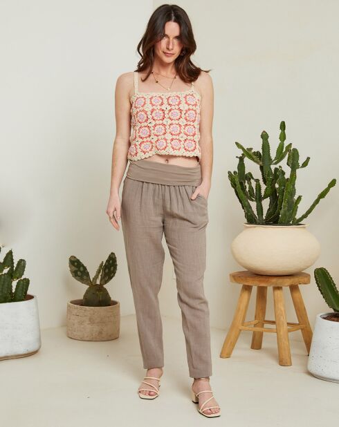 Anahita Provence taupefarbene Hose aus 100% Leinen