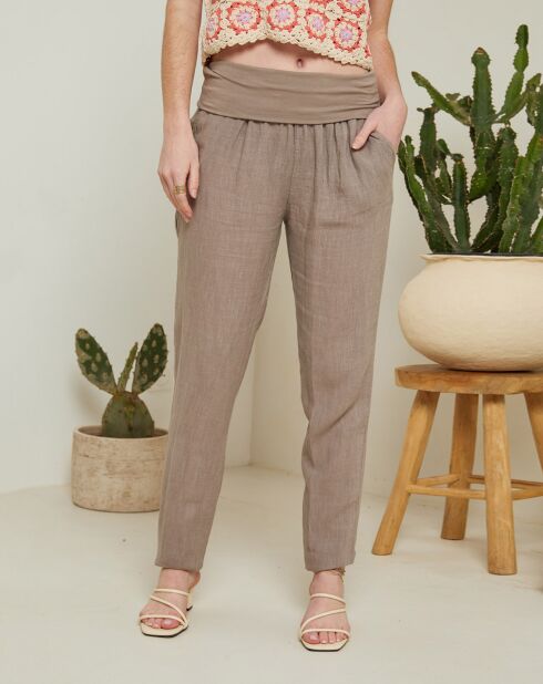 Anahita Provence taupefarbene Hose aus 100% Leinen