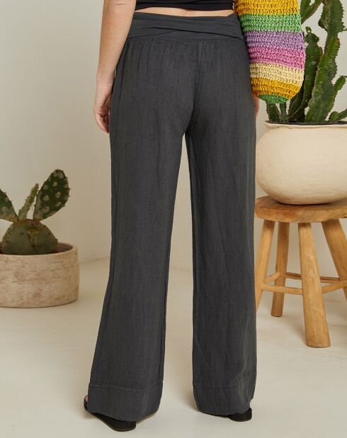 Andrea Valencia Anthrazitfarbene Hose aus 100% Leinen