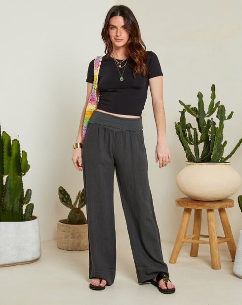 Andrea Valencia Anthrazitfarbene Hose aus 100% Leinen