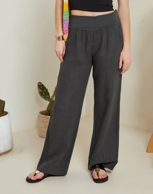 Andrea Valencia Anthrazitfarbene Hose aus 100% Leinen