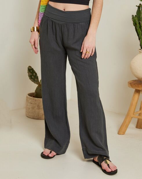 Andrea Valencia Anthrazitfarbene Hose aus 100% Leinen