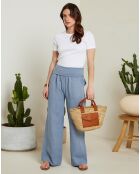 Pantalon 100% Lin Amber à poches bleu indigo