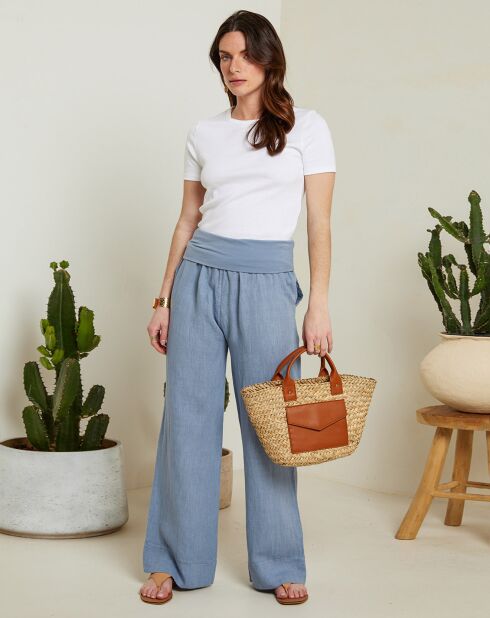 Pantaloni ambrati 100% lino con tasche blu indaco