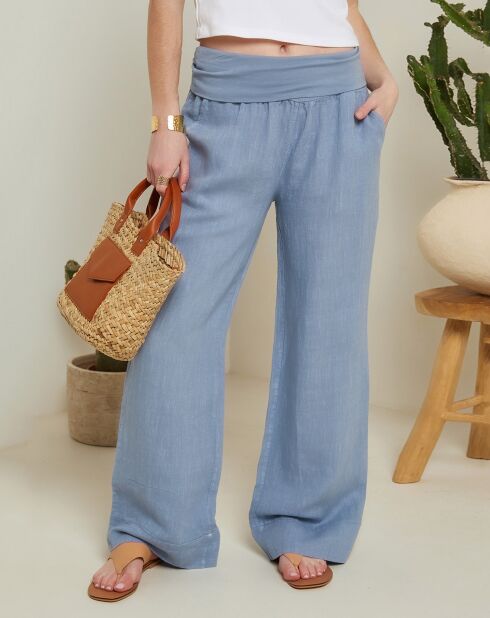 Pantaloni ambrati 100% lino con tasche blu indaco