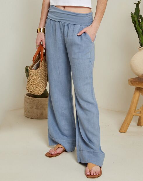 Pantaloni ambrati 100% lino con tasche blu indaco