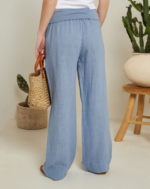 Pantaloni ambrati 100% lino con tasche blu indaco