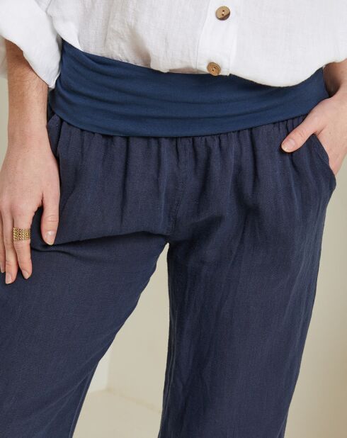 Andrea Valencia marineblaue Hose aus 100% Leinen