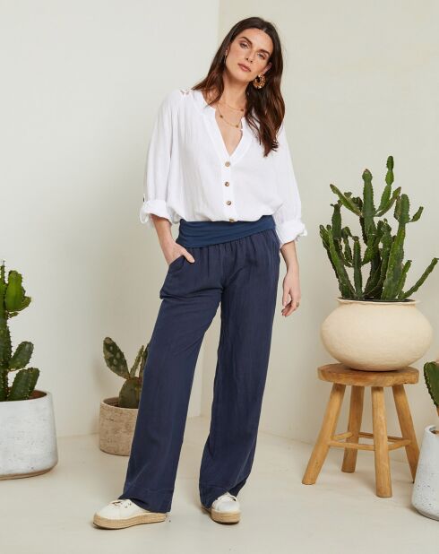 Andrea Valencia marineblaue Hose aus 100% Leinen