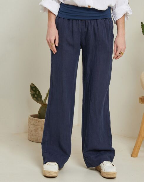 Andrea Valencia marineblaue Hose aus 100% Leinen