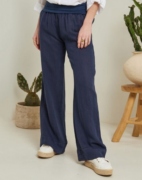 Andrea Valencia marineblaue Hose aus 100% Leinen