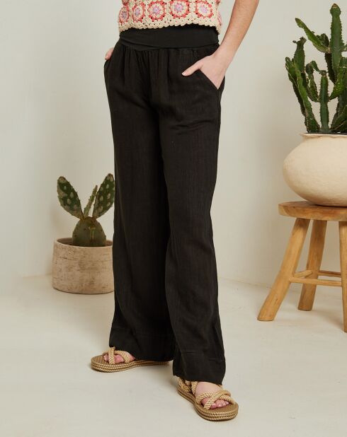 Andrea Valencia Schwarze Hose aus 100% Leinen