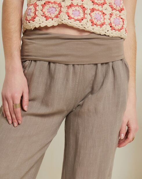 Pantalon 100% Lin Andrea Valencia marron taupe