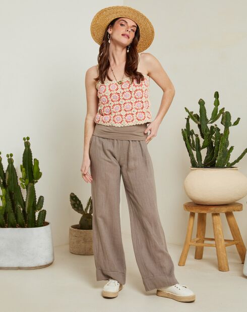 Pantalon 100% Lin Andrea Valencia marron taupe