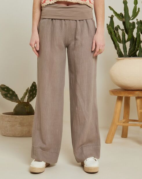 Pantalon 100% Lin Andrea Valencia marron taupe