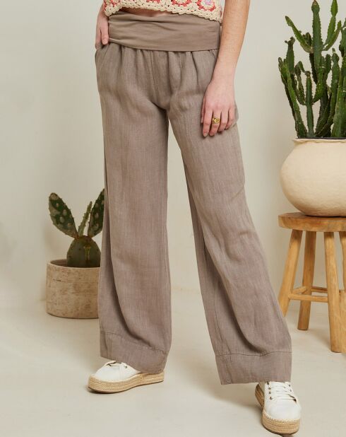 Pantalon 100% Lin Andrea Valencia marron taupe