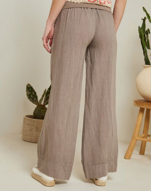 Pantalon 100% Lin Andrea Valencia marron taupe