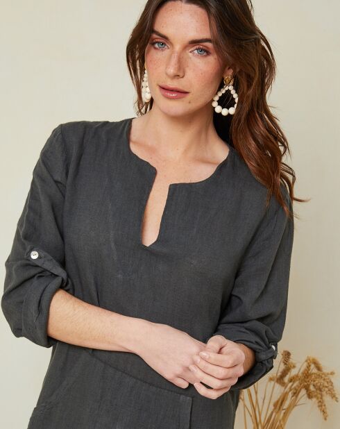 Abito Clara 100% lino antracite