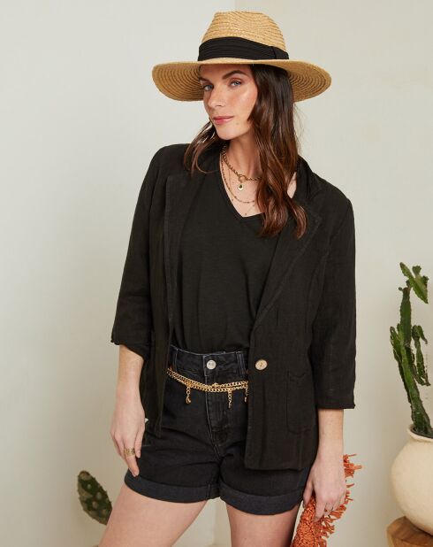 Schwarze Sandrine Jacke aus 100% Leinen
