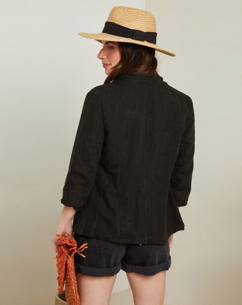Schwarze Sandrine Jacke aus 100% Leinen