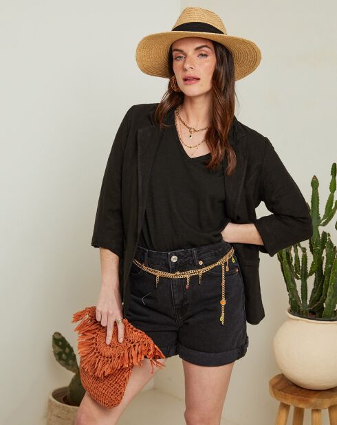Schwarze Sandrine Jacke aus 100% Leinen