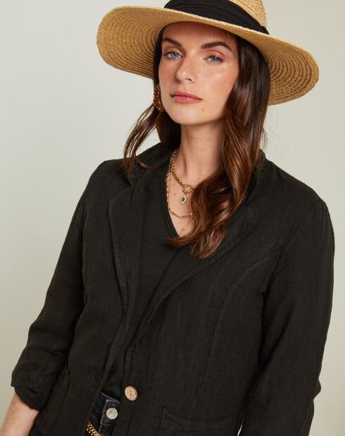 Schwarze Sandrine Jacke aus 100% Leinen