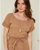 Luana camelfarbenes Kleid aus 100% Leinen