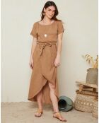 Luana camelfarbenes Kleid aus 100% Leinen