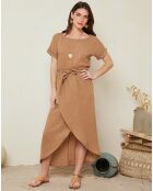 Luana camelfarbenes Kleid aus 100% Leinen