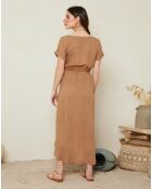Luana camelfarbenes Kleid aus 100% Leinen