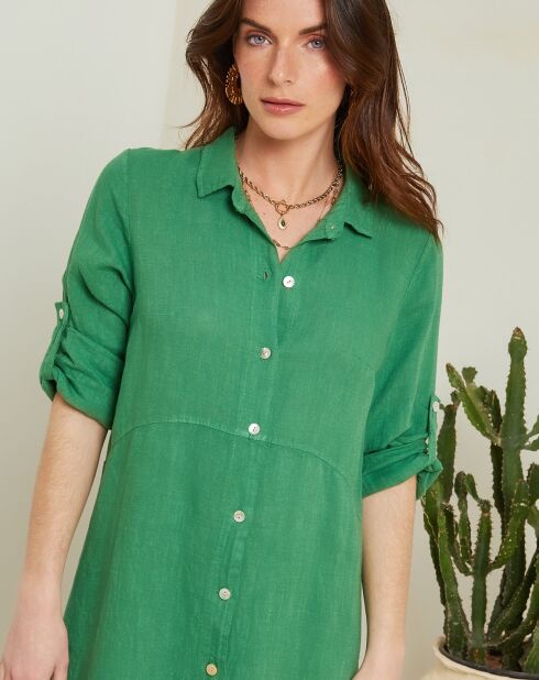 Grünes Camilla Kleid aus 100% Leinen