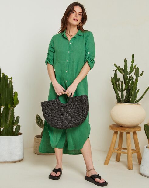 Grünes Camilla Kleid aus 100% Leinen