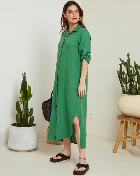 Grünes Camilla Kleid aus 100% Leinen
