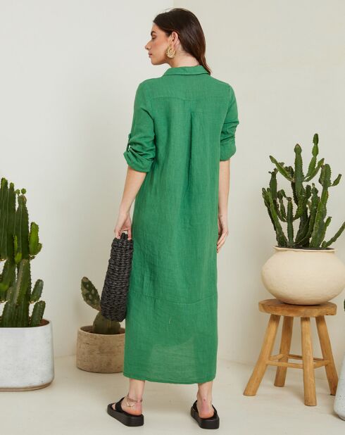 Grünes Camilla Kleid aus 100% Leinen