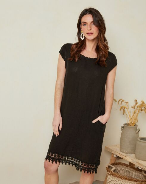 Schwarzes Kleid Marie aus 100% Leinen