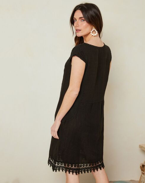 Schwarzes Kleid Marie aus 100% Leinen