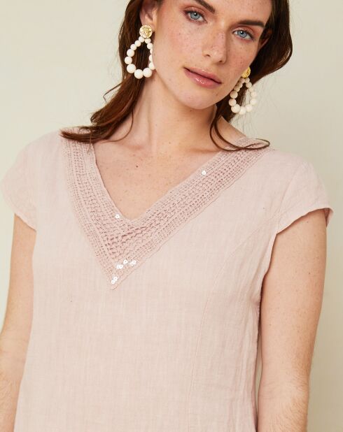 Rosafarbenes Kleid Charlotte aus 100% Leinen