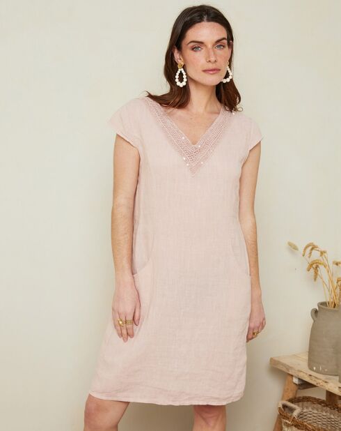 Rosafarbenes Kleid Charlotte aus 100% Leinen