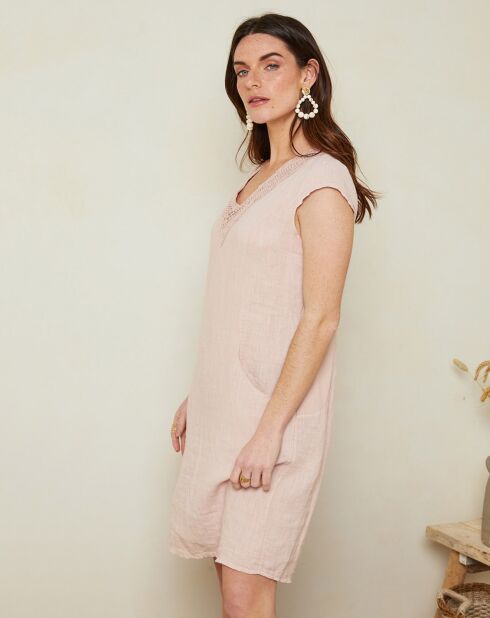Rosafarbenes Kleid Charlotte aus 100% Leinen