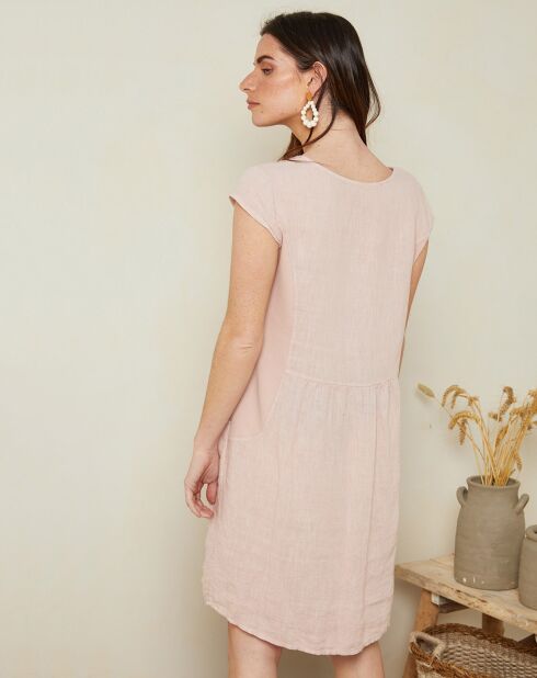 Rosafarbenes Kleid Charlotte aus 100% Leinen