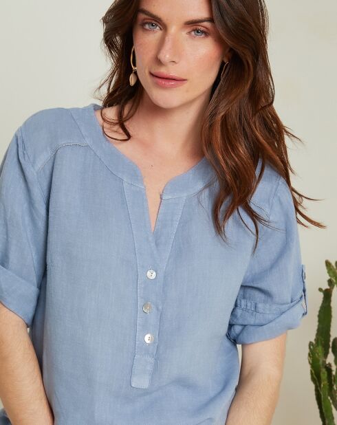 100% linnen Roma tuniek azuurblauw