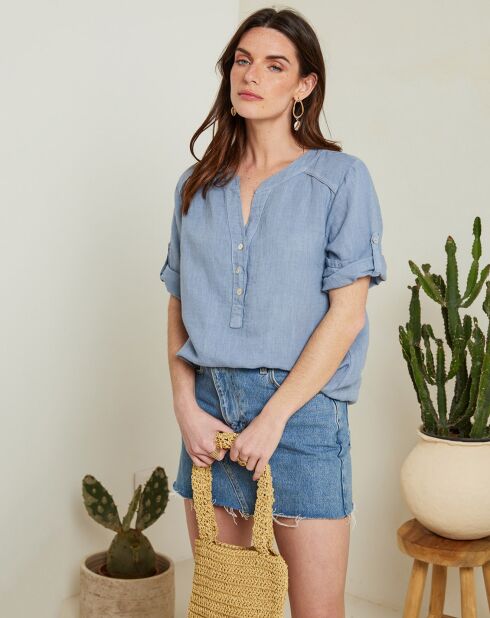 100% linnen Roma tuniek azuurblauw