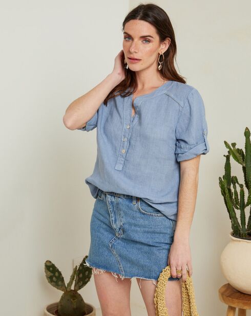 100% linnen Roma tuniek azuurblauw