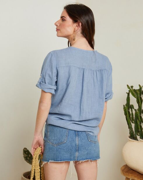 100% linnen Roma tuniek azuurblauw