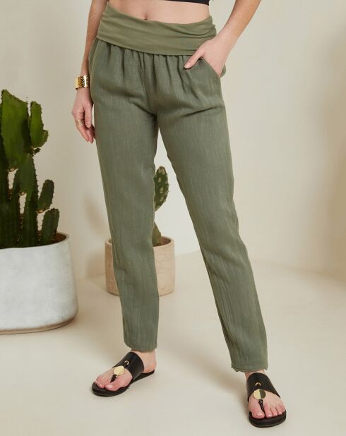 Eugénie kaki broek van 100% linnen