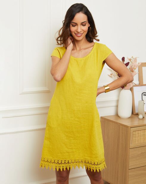 Bernsteingelbes Kleid aus 100% Leinen