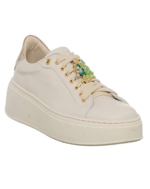 Sneakers en Cuir Pala beige/vert