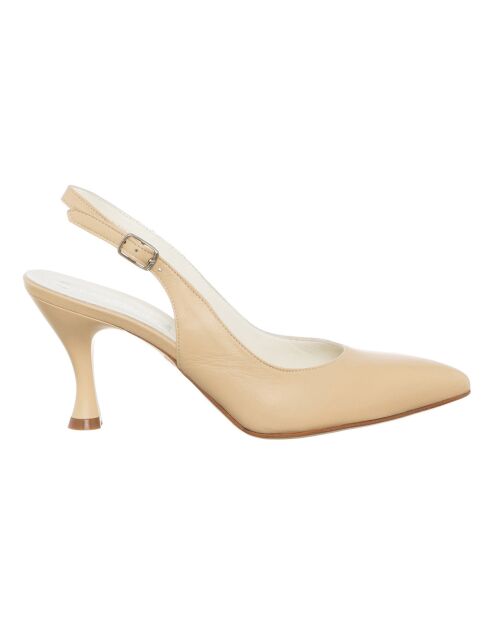 Slingbacks en Cuir Lota beiges - Talon 7.5 cm