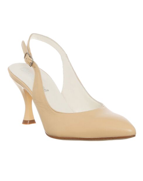 Slingbacks en Cuir Lota beiges - Talon 7.5 cm